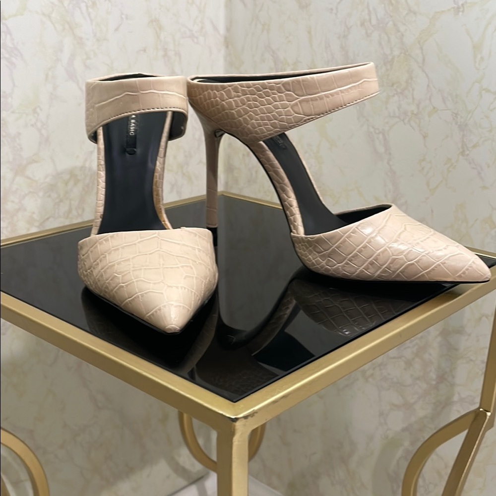 Zara Croc-Embossed Beige Pointed Toe Stiletto Heels